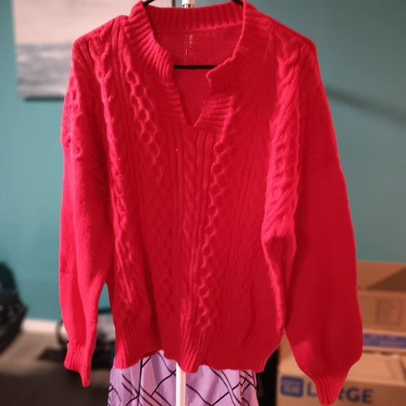 Red Cable Knit Women's Sweater - Picture 2 of 5